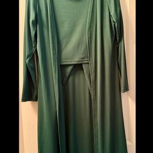 Elegant 3 Piece Green Lounge Pant set with Duster
